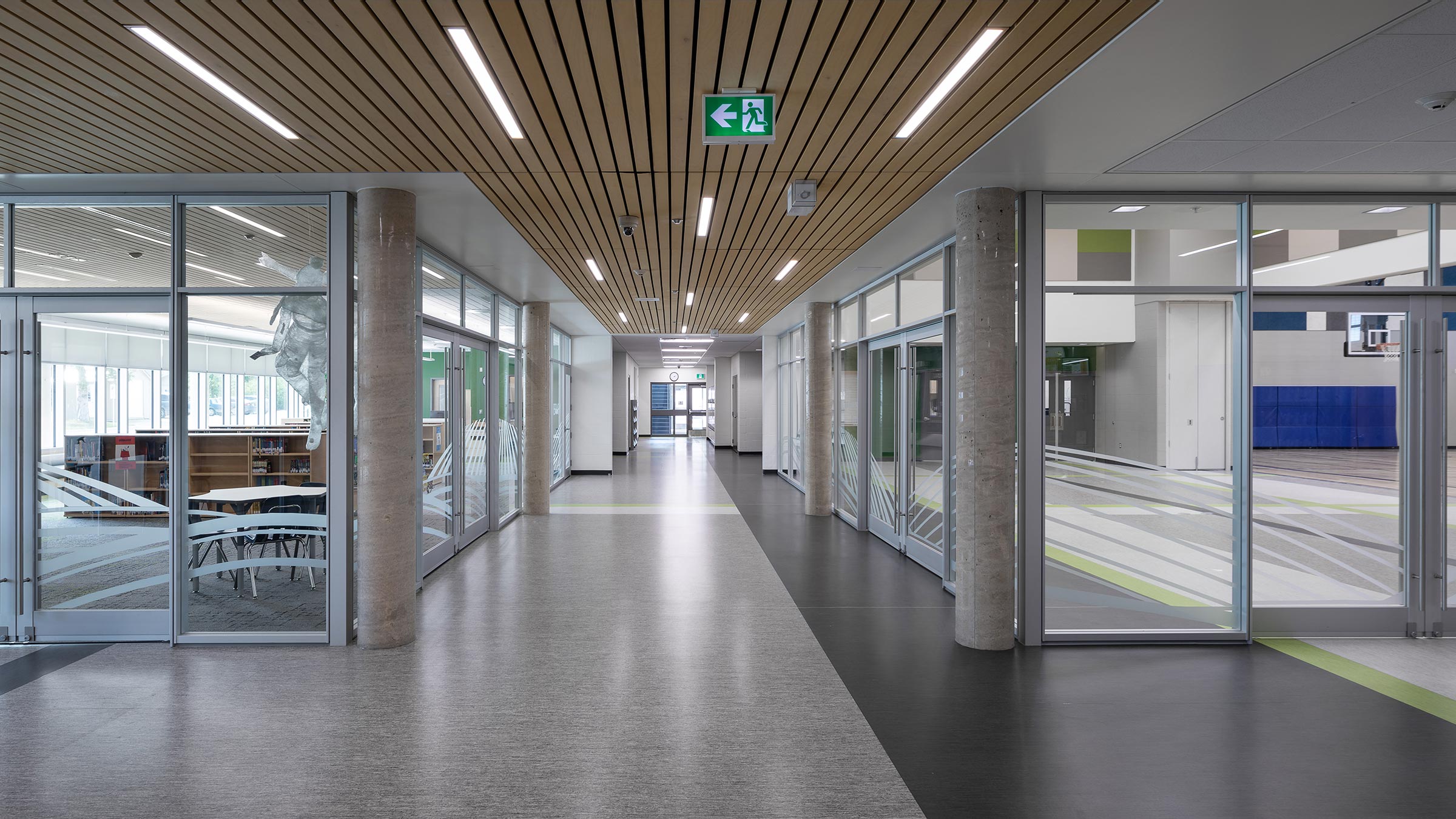 Neepawa Middle School interior with connecting shared school spaces.