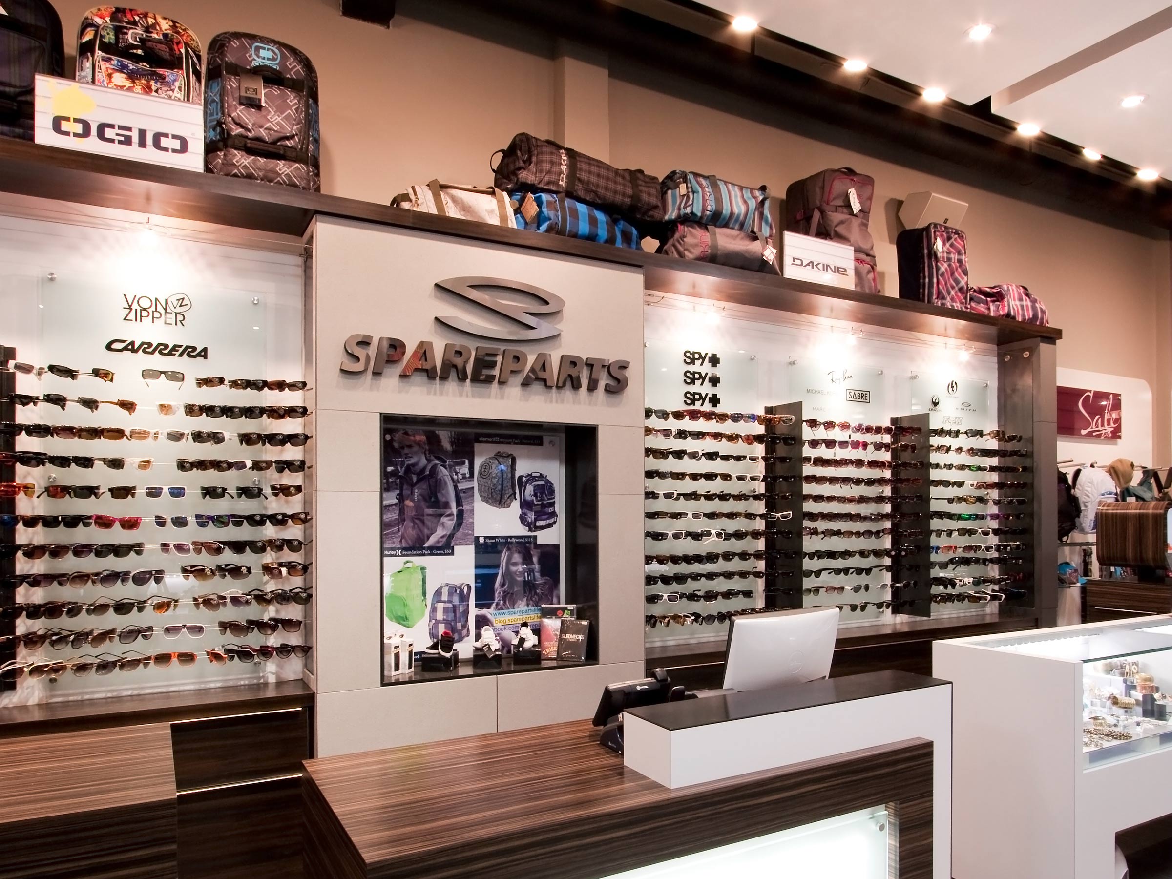 SpareParts Premium Accessories Store Sunglasses Display Wall
