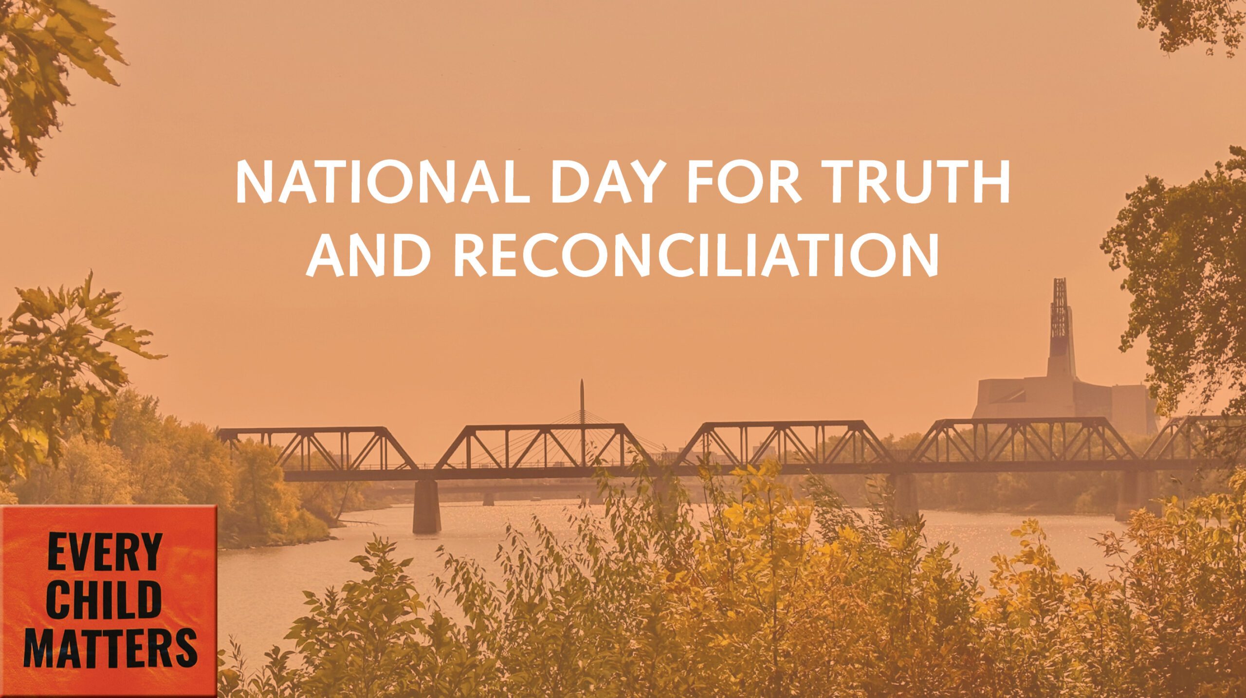National Day for Truth and Reconciliation 2023 Winnipeg's City Centre backdrop.