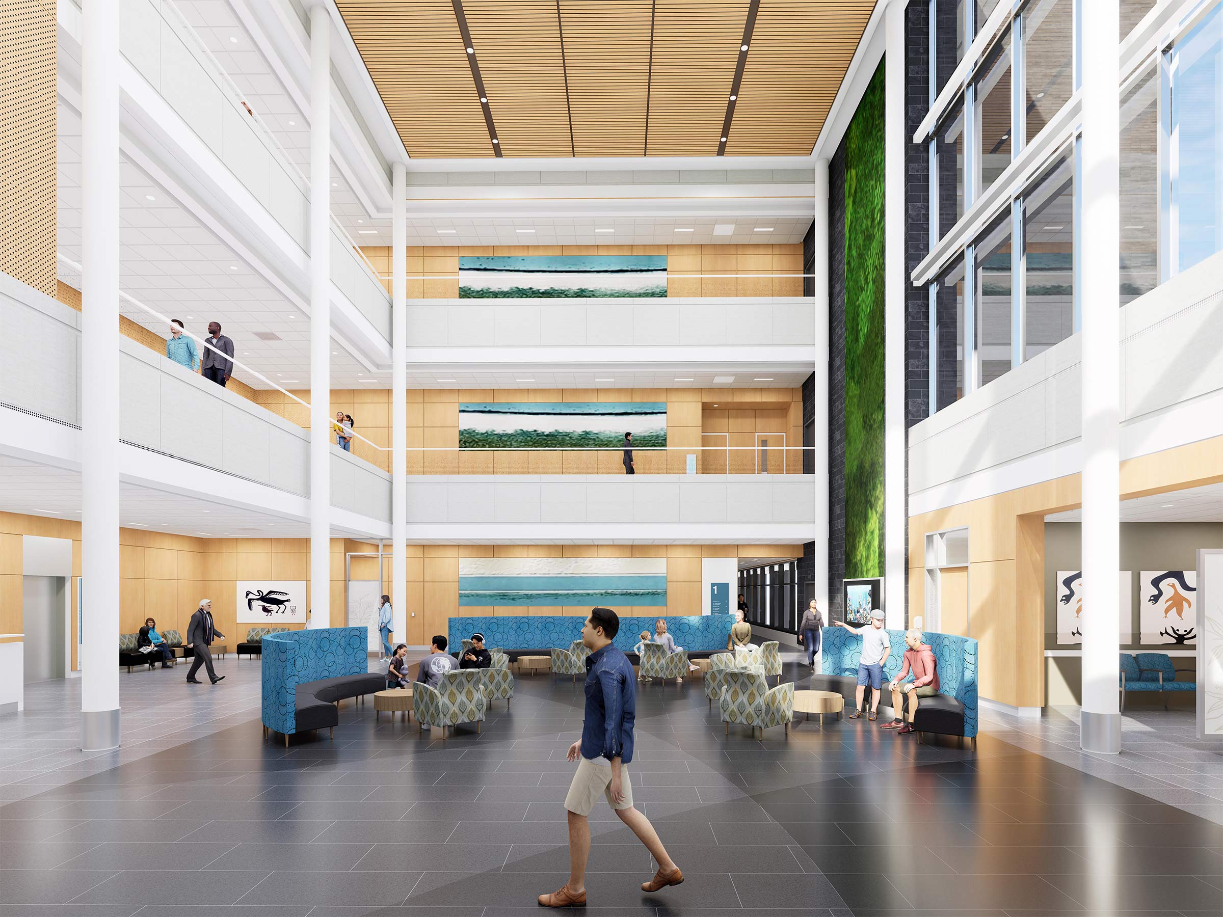 A rendering of the Neepawa Health Centre three-storey atrium
